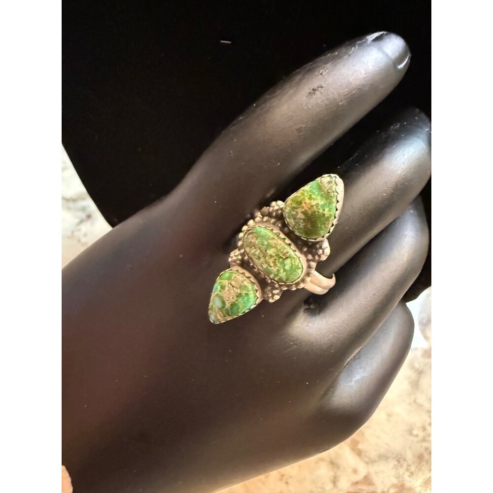 NWT Artisan Sterling Silver Sonoran Gold Turquoise Ring 3 Stone AdJ Southwest
